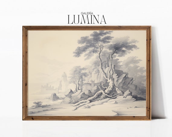 Old Tree Blue Drawing Rustic Tree Sketch Wall Art Tree Study Drawing Vintage Landscape Nature Print Art Frame Tv Art 019