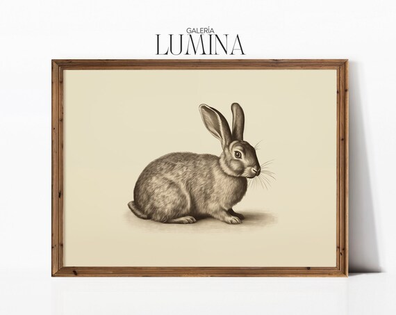 Gray Rabbit Sepia Tone Vintage Animal Sketch Nursery Decor Poster
