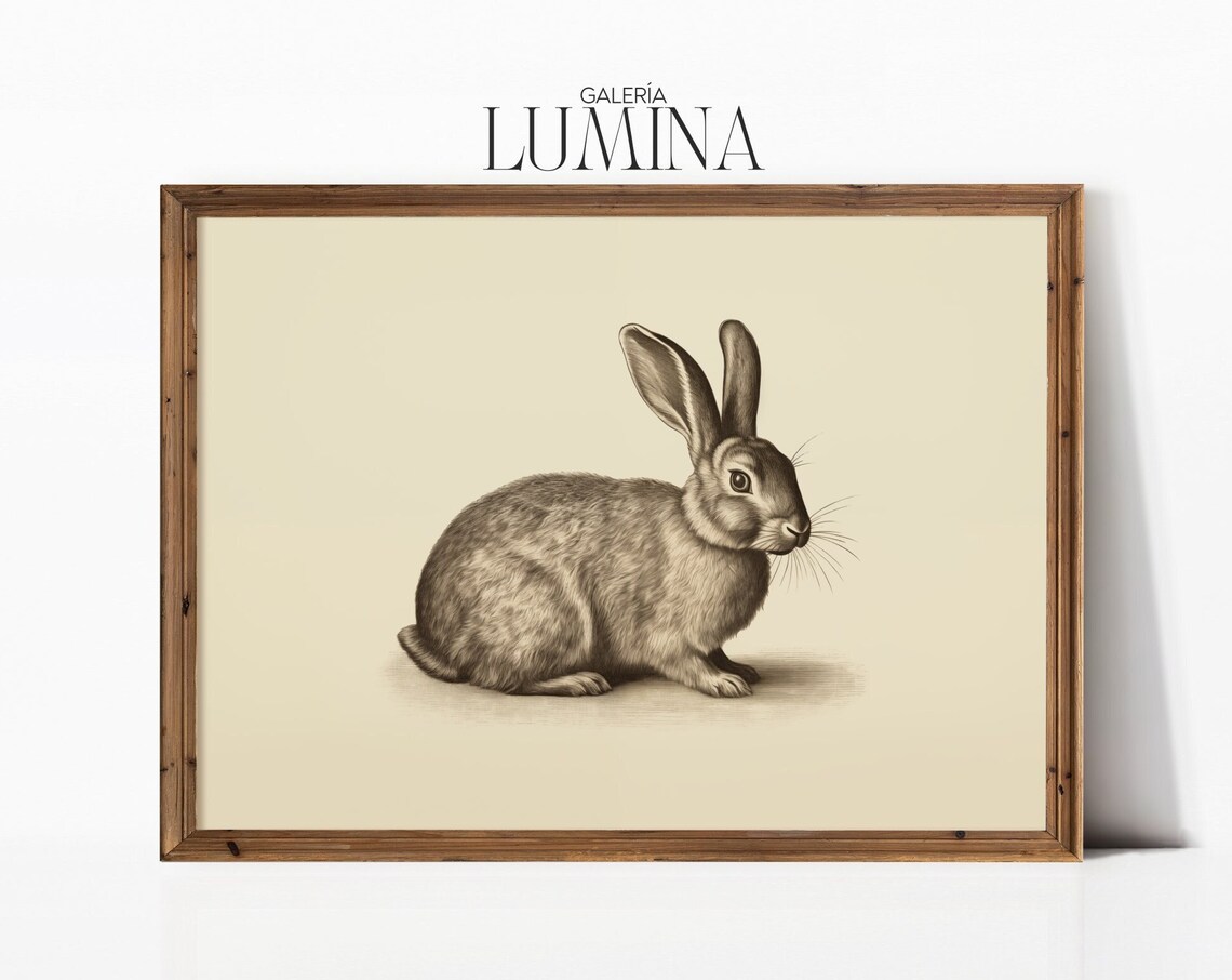 Gray Rabbit Sepia Tone Vintage Animal Sketch Nursery Decor Poster