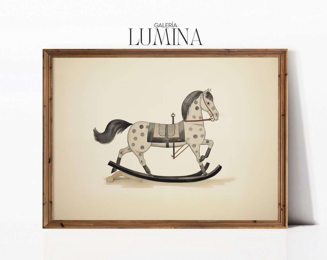 Rocking Horse Traditional Chinese Painting Antique Horse Print Nursery Wall Decor Kids Room Wall Art Art Frame Tv Art 055