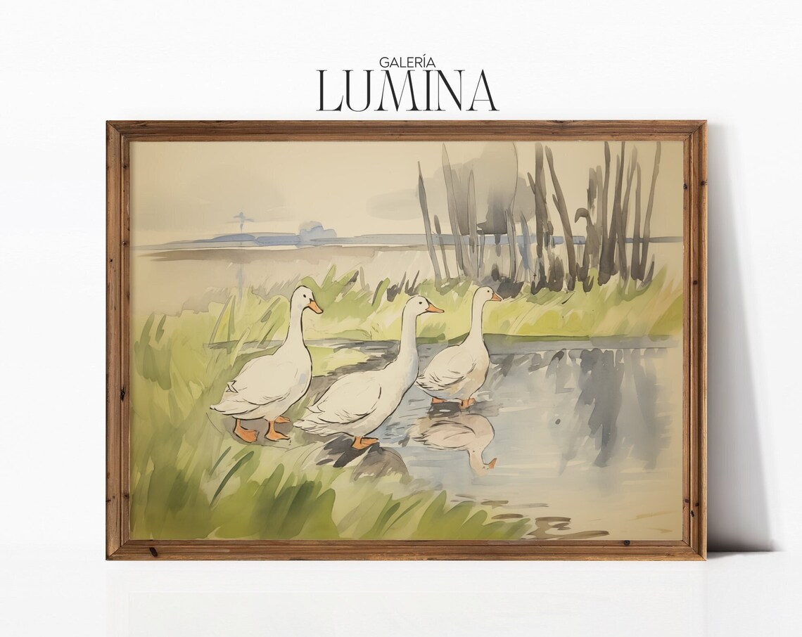 Watercolor Goose Drawing, Minimalist Nursery Art Print