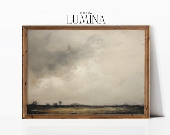 Moody Landscape Oil Painting Muted Neutral Tones Painting Vintage Wide View Nature Landscape Painting Art Frame Tv Art 299