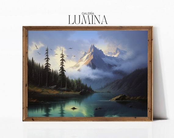 Serene Lake And Majestic Mountains Original Painting Nature Landscape Art Peaceful Scenery Painting Art Frame Tv Art 084
