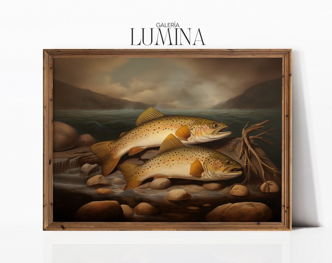 Two Brown Trout Surreal Still Life Poster Print