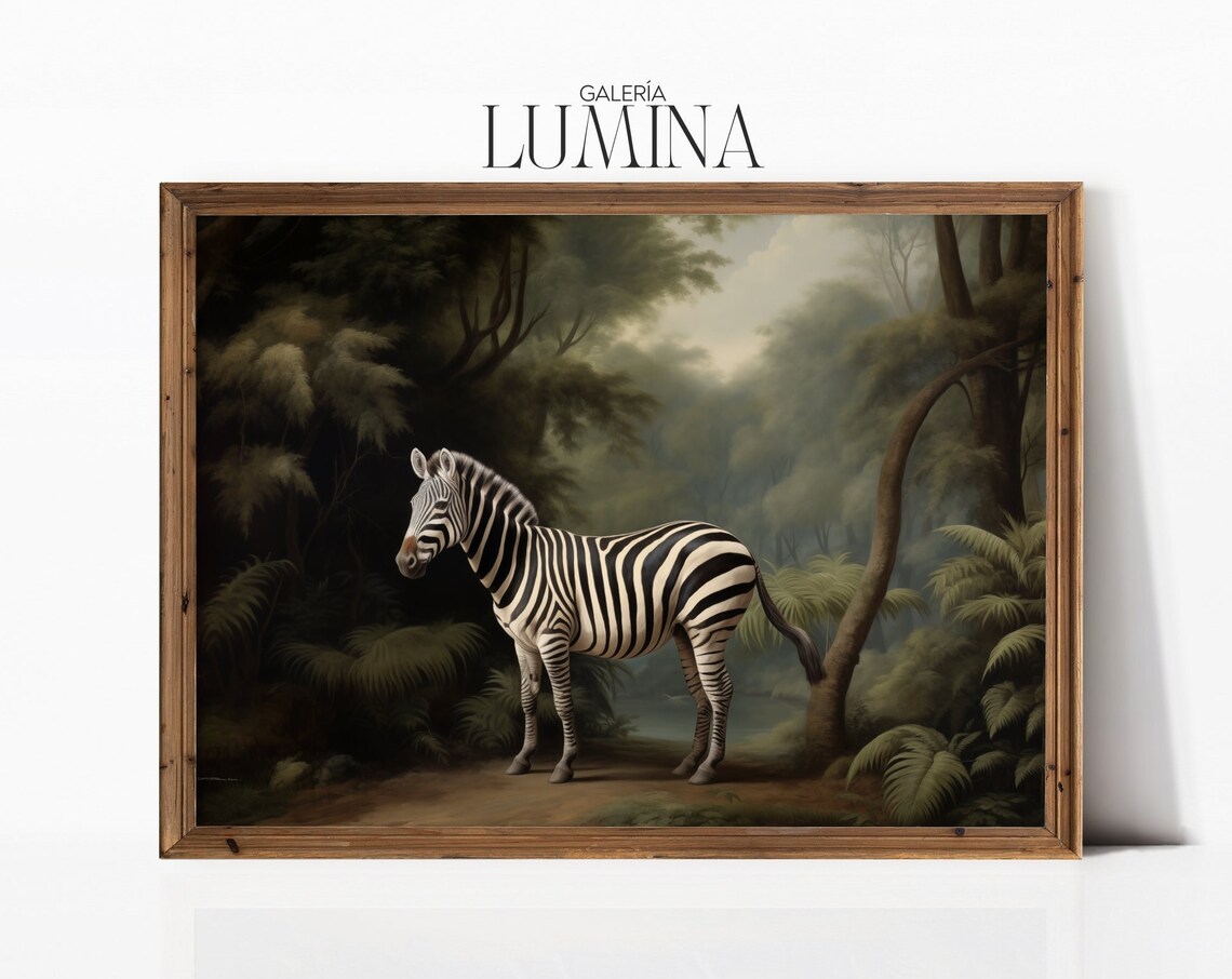Zebra In The Woods, Vintage Animal Safari Art Print