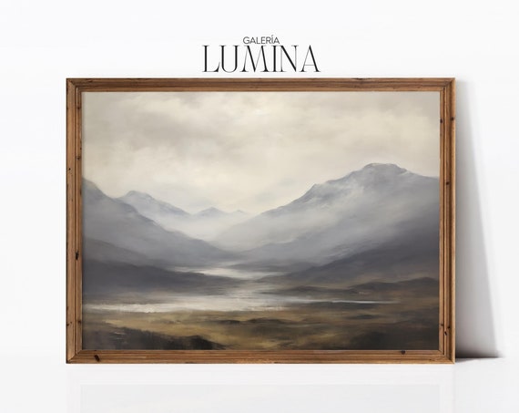 Scottish Highlands Original Painting Foggy Valley Landscape Oil Painting Antique Mountain Scenery Art Art Frame Tv Art 445