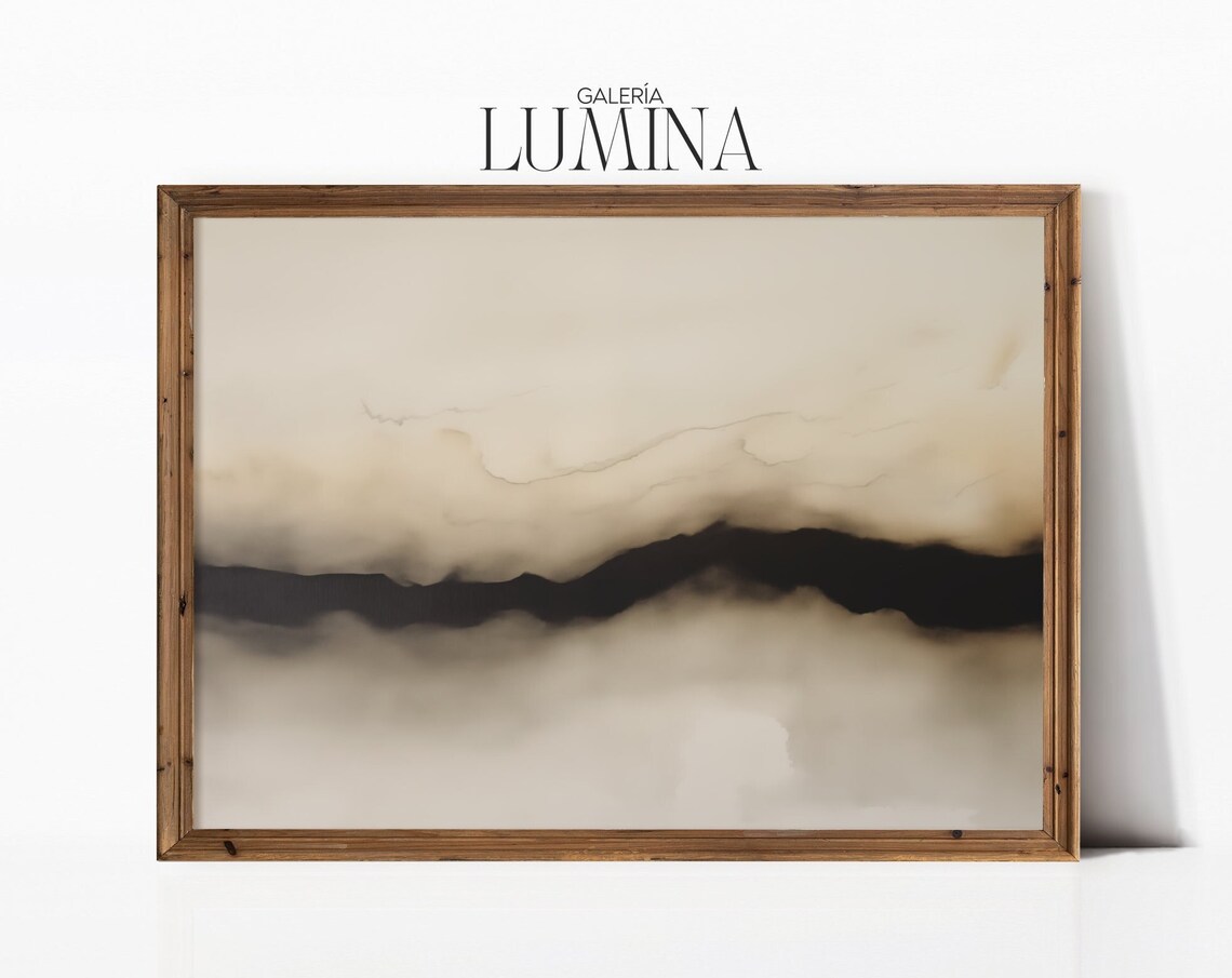 Japanese Ink Wash Abstract Mist Painting Deep Neutral Seascape Poster