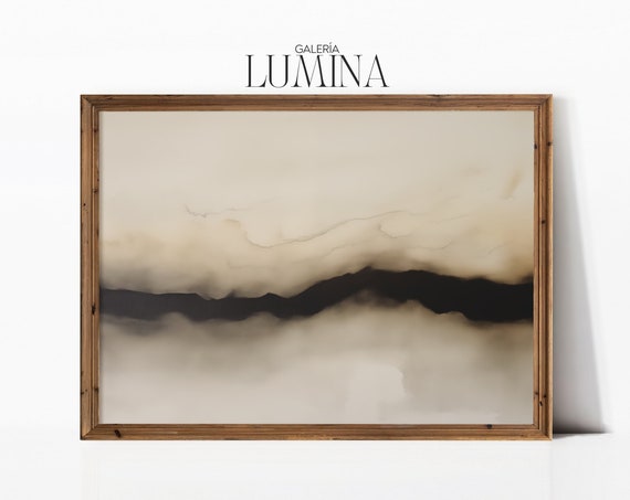 Deep Neutral Seascape Abstract Painting Moody Beige Abstract Wall Art Japanese Ink Wash Painting Art Frame Tv Art 298
