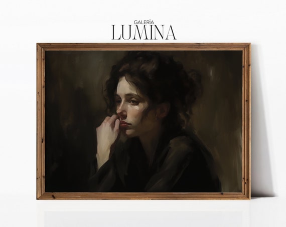 Moody Woman Portrait Original Painting Antique Portrait Painting Dark Decor Modern Farmhouse Wall Art Art Frame Tv Art 302