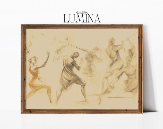 Classical Dancers In Motion Figurative Charcoal Sketch Art Poster