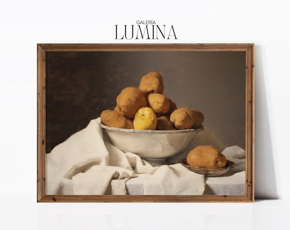 Bowl of Potatoes Still Life, Rustic Kitchen Art Print