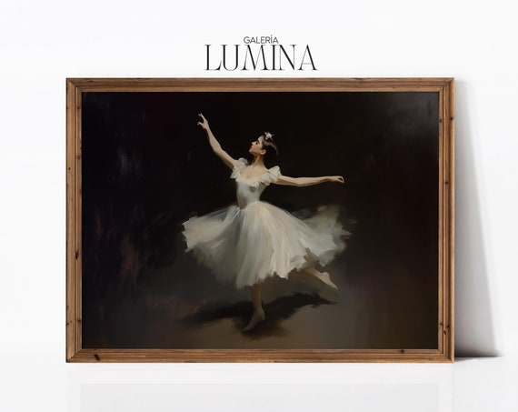 Ballerina Dancing Original Oil Painting Antique Ballet Print Moody Dark Tones French Oil Painting Art Frame Tv Art 461