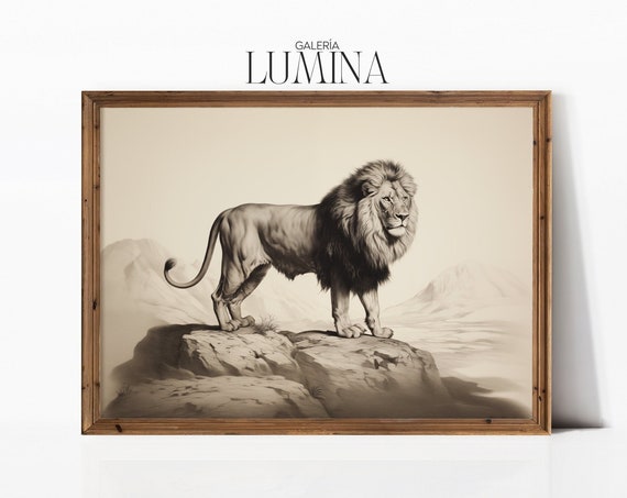 Lion Vintage Animal Print, Pencil and Ink Art Print