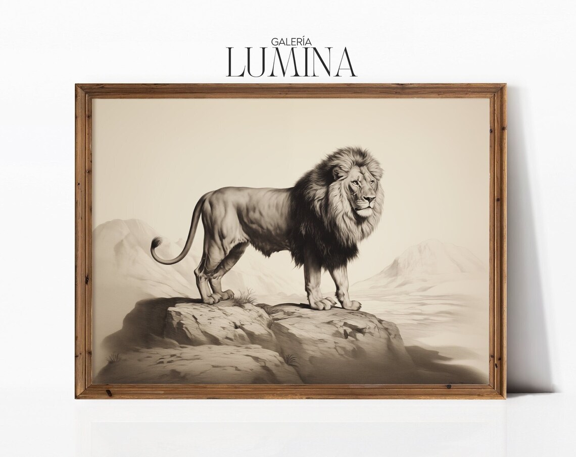 Lion Vintage Animal Print, Pencil and Ink Art Print