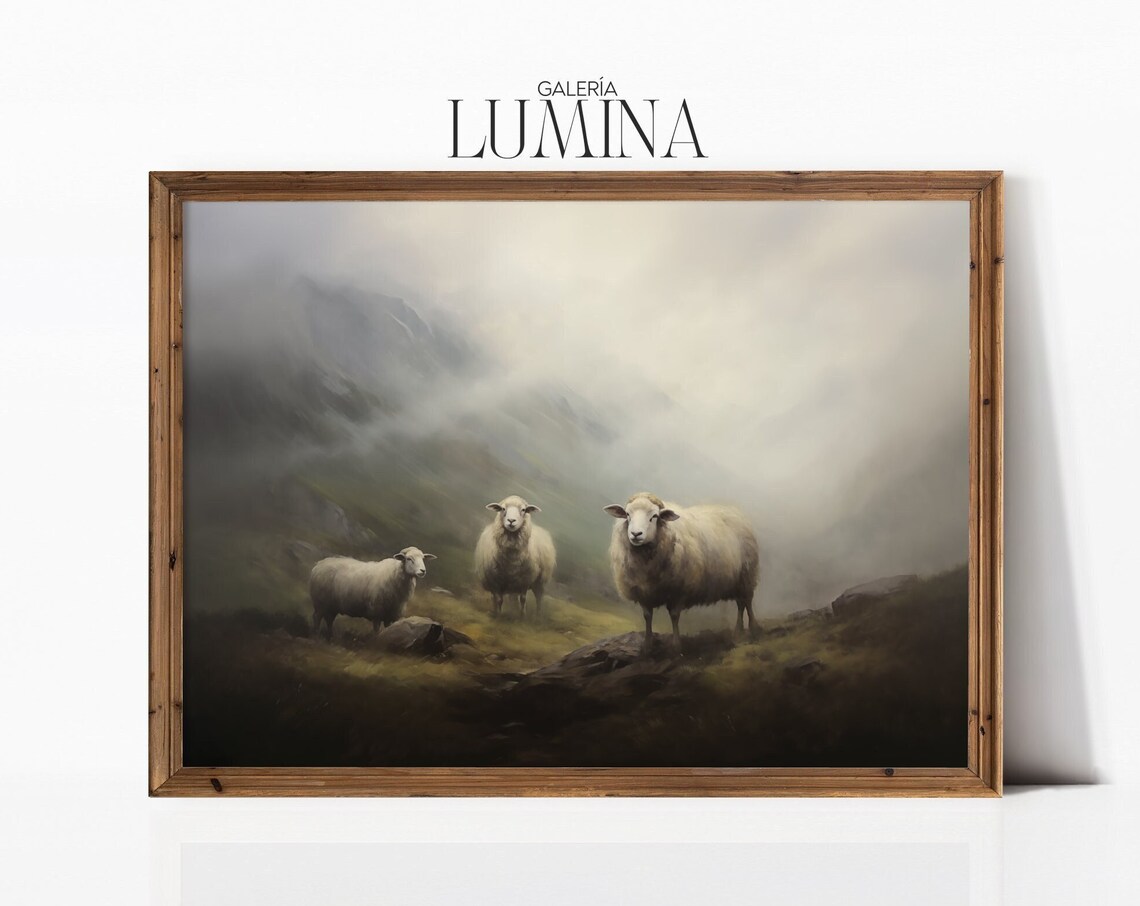 Sheep In The Mountains Art Print, Vintage Farmhouse