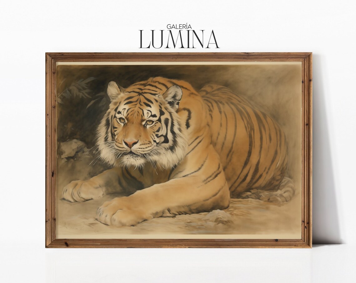 Majestic Tiger Watercolor Painting Resting Wildlife Art Poster