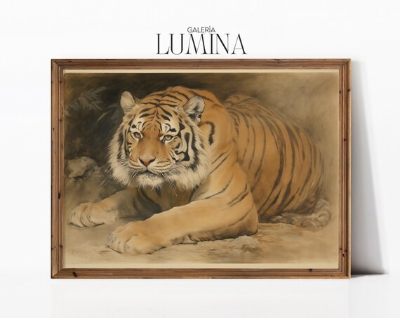 Majestic Tiger Watercolor Painting Resting Wildlife Art Poster