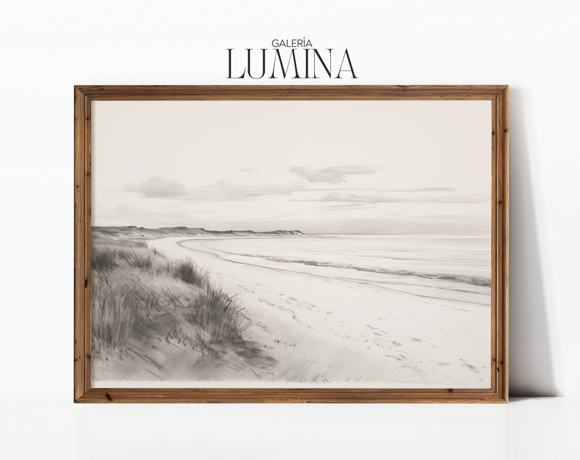 Vintage Beach Landscape Sketch, Coastal Art Print