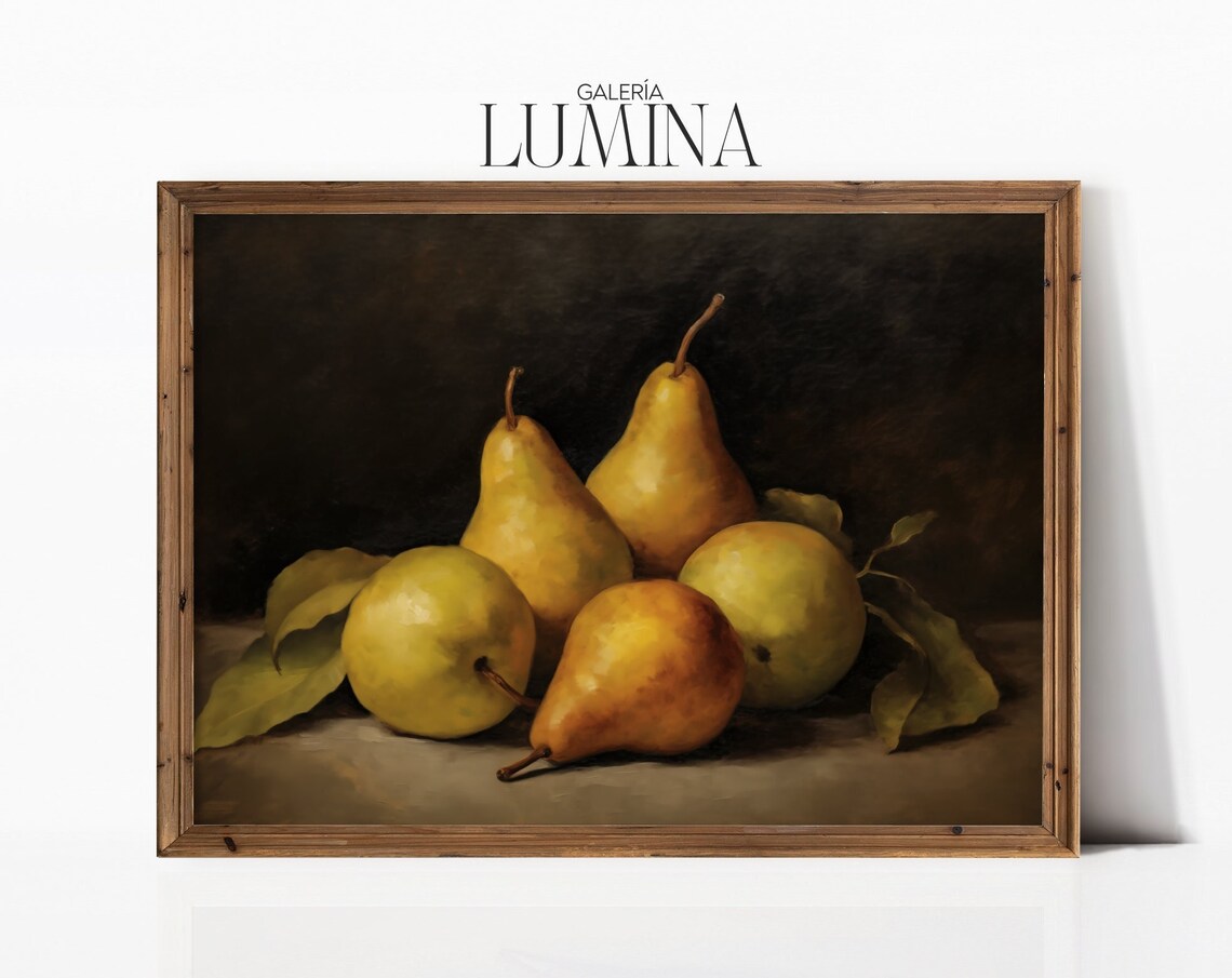 Pears Vintage Oil Painting, Rustic Fruit Art Print