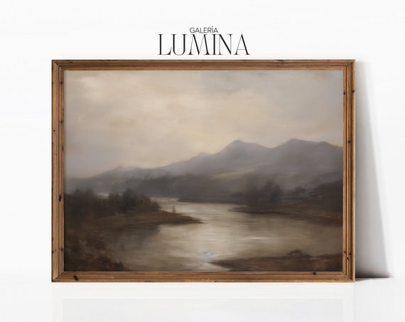 Vintage Hazy Landscape Painting Antique Moody Scenery Painting Muted Colors Nature Landscape Wall Art Art Frame Tv Art 324