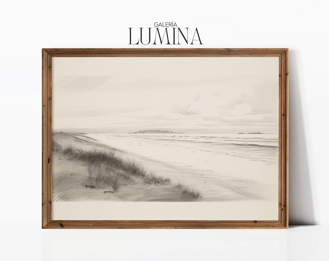 Vintage Beach Sketch, Neutral Coastal Art Print