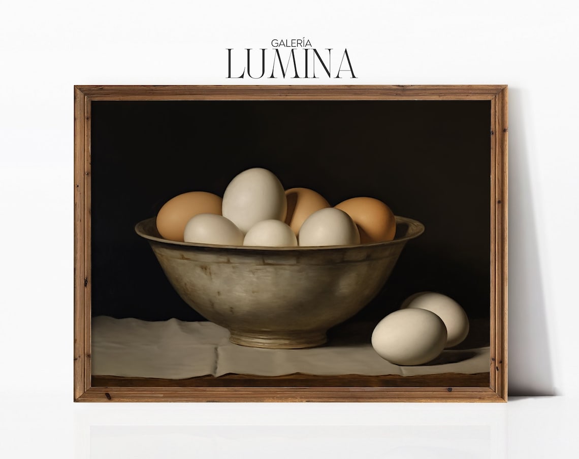 Bowl of Eggs Still Life, Vintage Farmhouse Art Print
