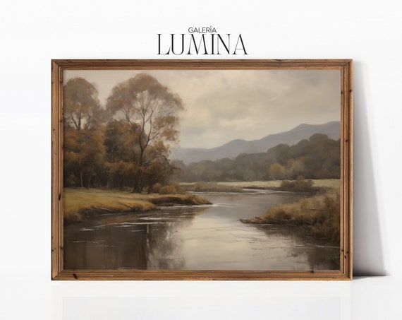 Victorian River Landscape Oil Painting Antique Nature Landscape Painting Muted Summer Country Print Art Frame Tv Art 342