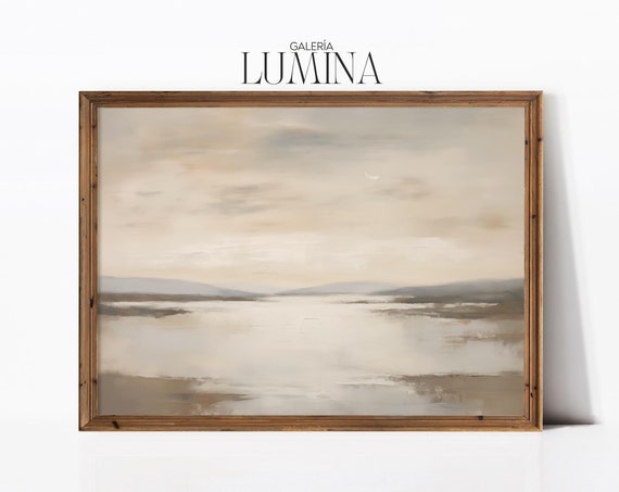 Neutral Abstract Lake Oil Painting Antique Rustic Landscape Painting Abstract Muted Colors Wall Art Art Frame Tv Art 401