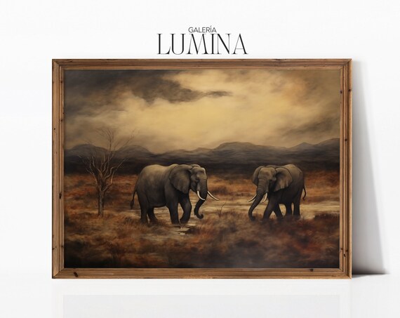 Two Elephants at Waterhole on African Savanna at Dusk Poster