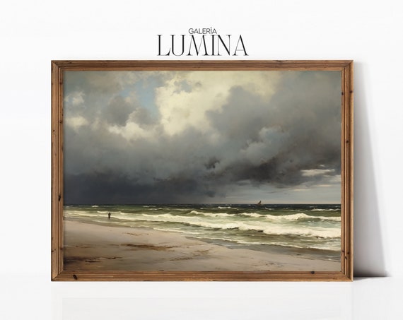 Ocean Beach Oil Painting Long Island Painting Vintage Seascape Painting Moody Landscape Art Print Art Frame Tv Art 343