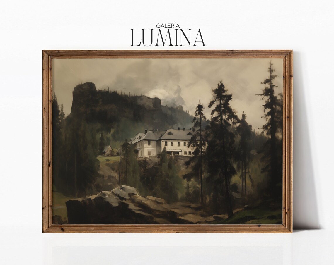 Mountain House Dark Painting Dark Moody Forest Wall Art Dark Academia Decor Victorian Era Art Print Art Frame Tv Art 136