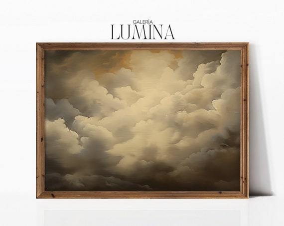 Atmospheric Clouds Oil Painting Moody Cloud Study Print Gold Ethereal Sky Art Dreamy Scenic Landscape Art Frame Tv Art 309
