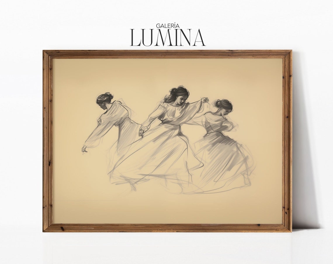 Women Dancing Sketch Artwork Vintage Female Figure Drawing Art Antique Sketch Print Neutral Wall Art Art Frame Tv Art 018