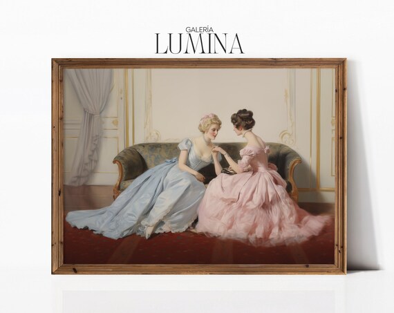 Victorian Ladies in Ball Gowns Elegant Interior Scene Painting Poster
