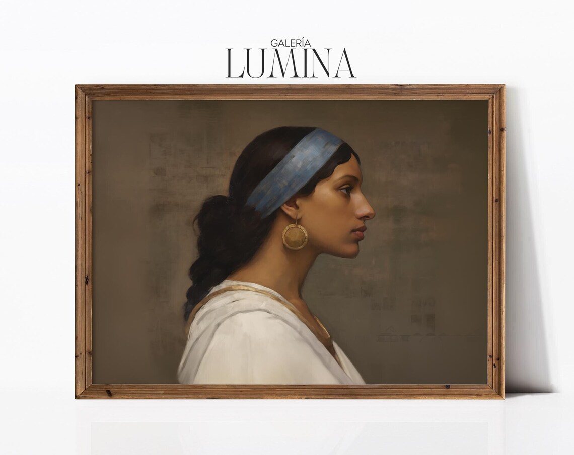 Profile Portrait of a Woman in Egyptian Style With Gold Earring Poster