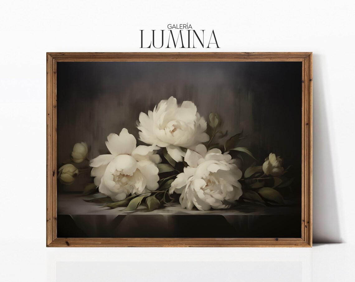 White Peony Flowers, Vintage Botanical Art Print