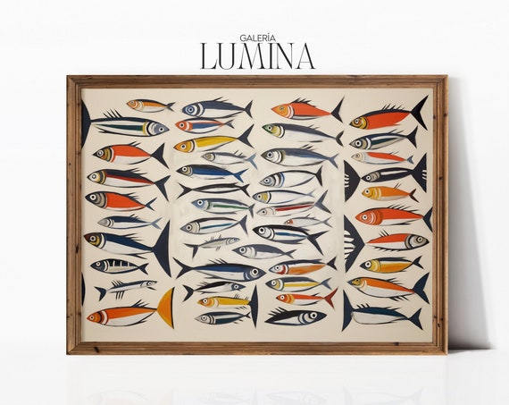 Sardines Minimalist Vintage Oil Painting Art Print