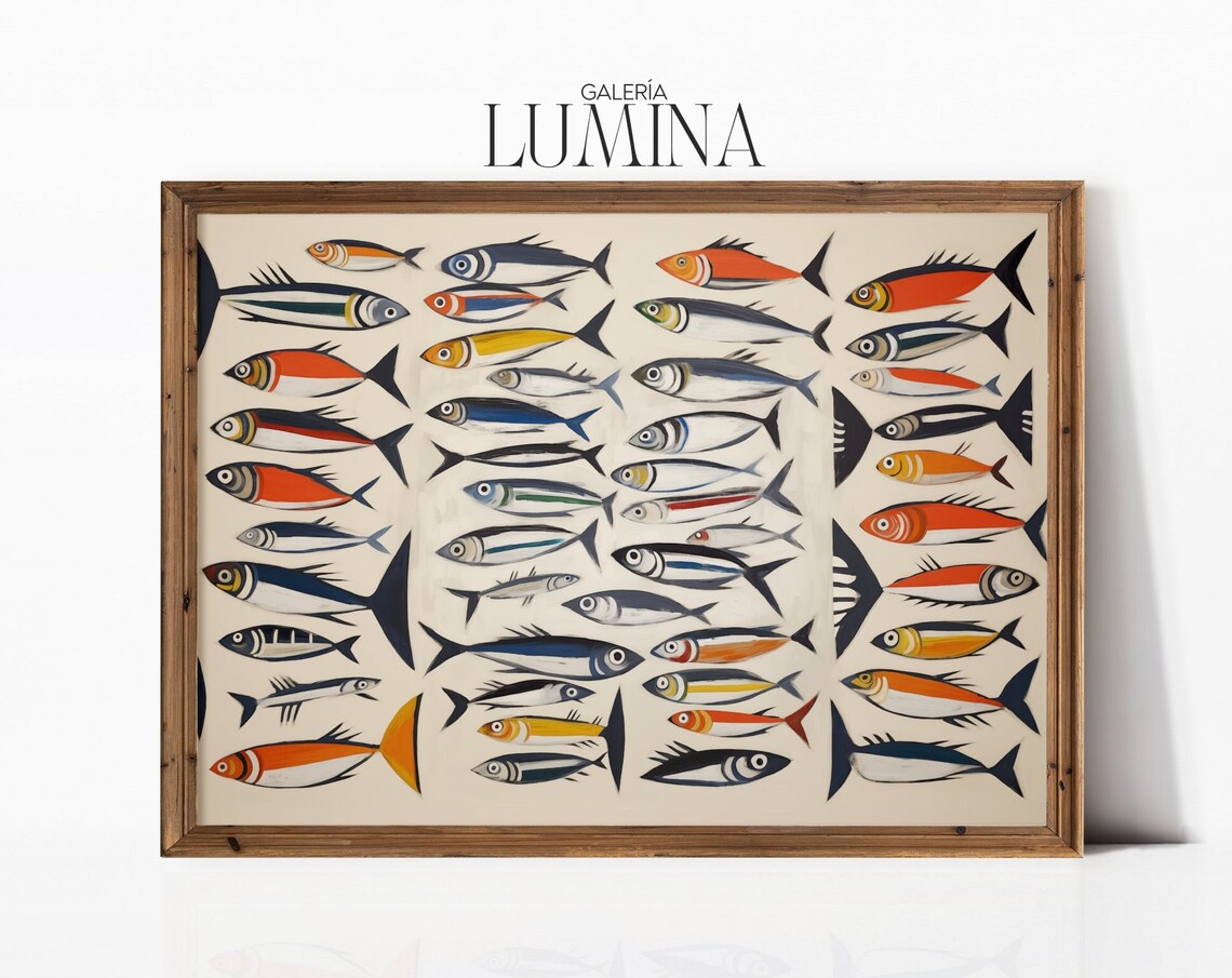 Sardines Minimalist Vintage Oil Painting Art Print