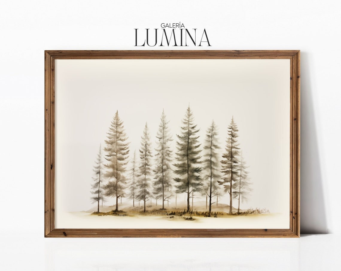 Pine Trees Ink Wash Painting Neutral Tones Watercolor Tree Painting Antique Pine Trees Art Print Art Frame Tv Art 224