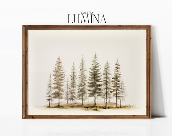 Pine Trees Ink Wash Painting Neutral Tones Watercolor Tree Painting Antique Pine Trees Art Print Art Frame Tv Art 224