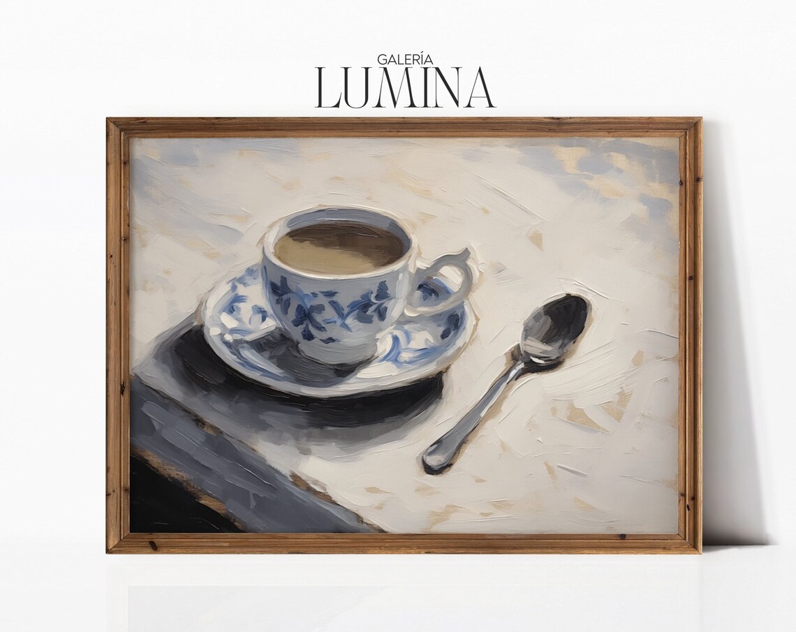 Coffee Cup Oil Painting, Kitchen Dining Room Art Print