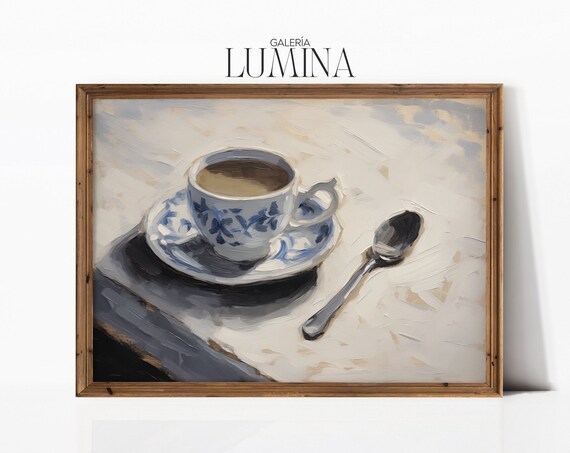 Coffee Cup Oil Painting, Kitchen Dining Room Art Print