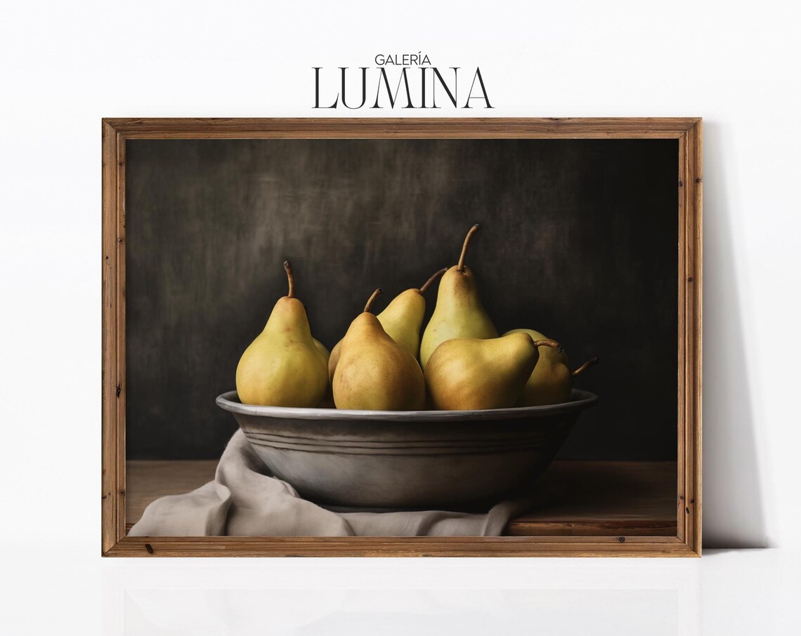 Vintage Pears Still Life Painting, Rustic Kitchen Art Print