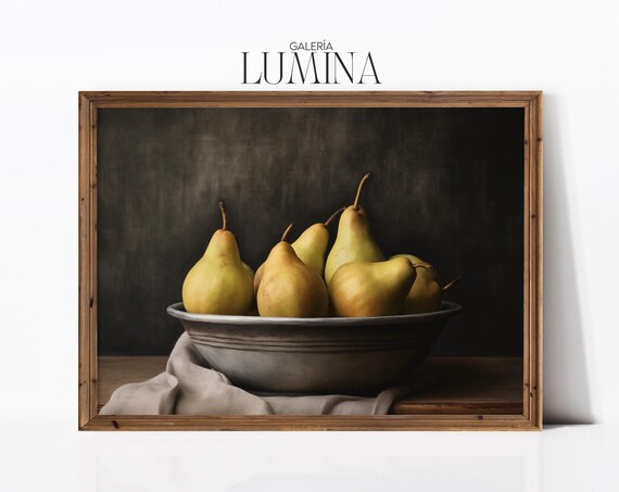Vintage Pears Still Life Painting, Rustic Kitchen Art Print