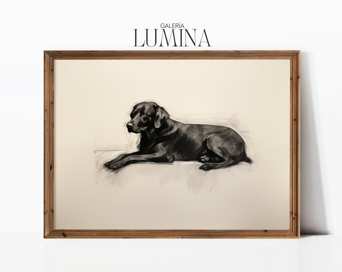 Black Labrador Vintage Dog Portrait Art Print