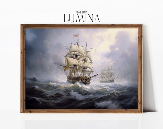 Old Sailing Ship Original Oil Painting Large Nautical Painting Vintage Seascape Wall Art Ocean Print Art Frame Tv Art 251