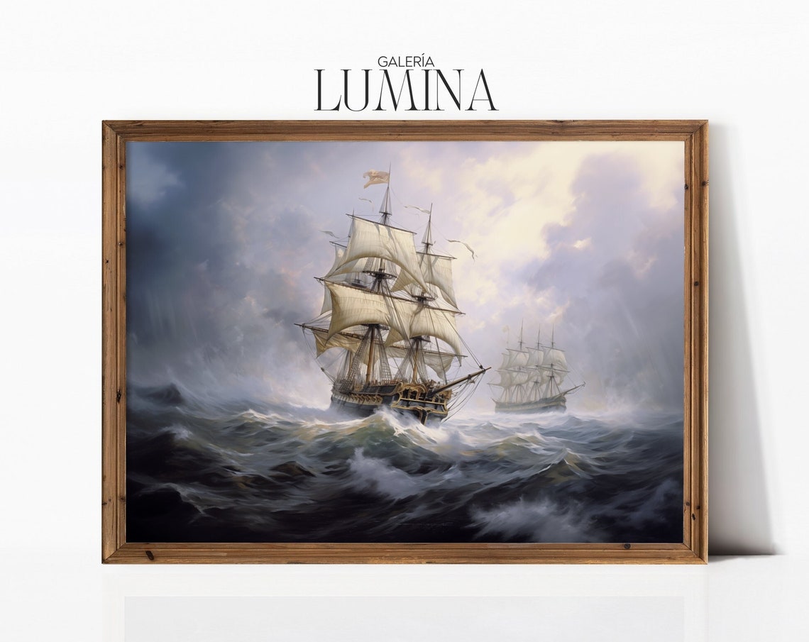 Old Sailing Ship Original Oil Painting Large Nautical Painting Vintage Seascape Wall Art Ocean Print Art Frame Tv Art 251