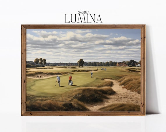 Vintage Golf Club Oil Painting, Men Playing Golf Art Print