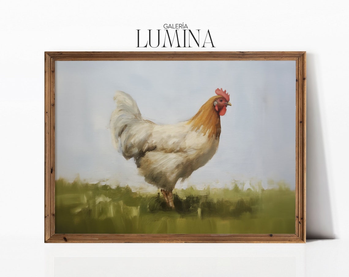 Chicken Oil Painting Farmhouse Chicken Art Print Country Animal Painting Rustic Farmhouse Wall Art Art Frame Tv Art 197