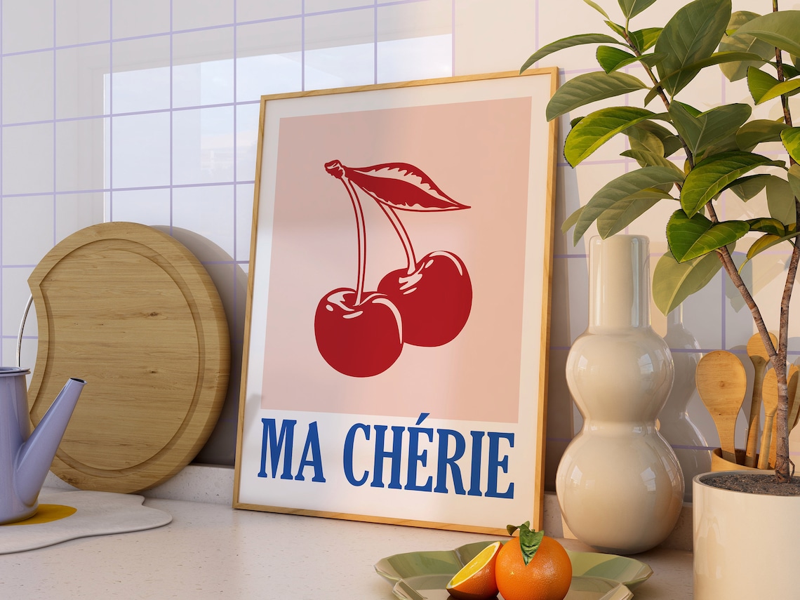Ma Chérie Retro Sweet French Red Cherry Illustration Food Poster - Image 2